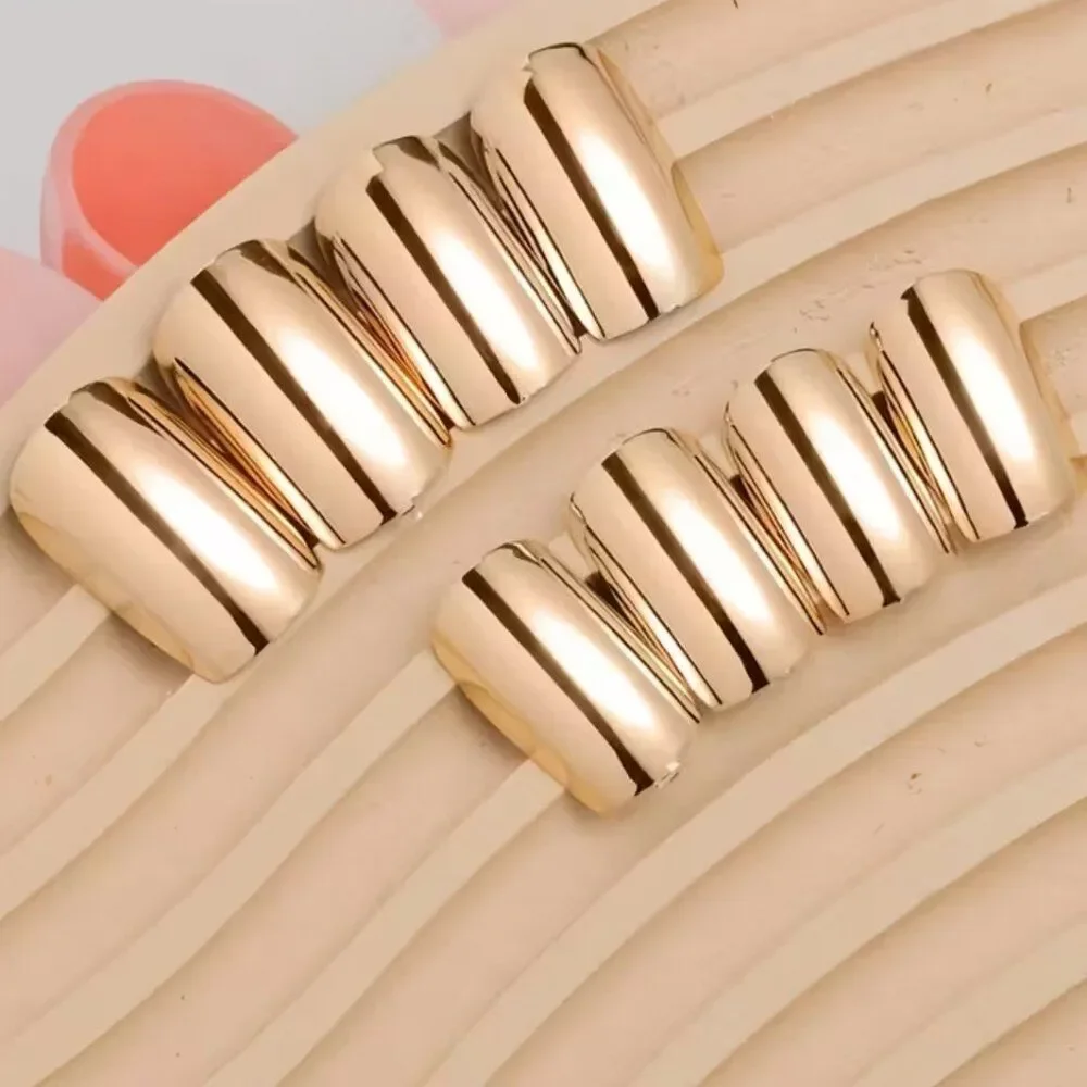 NWT Gold Mirror Chrome Press-On Nails 24pc High Shine Acrylic False Manicure